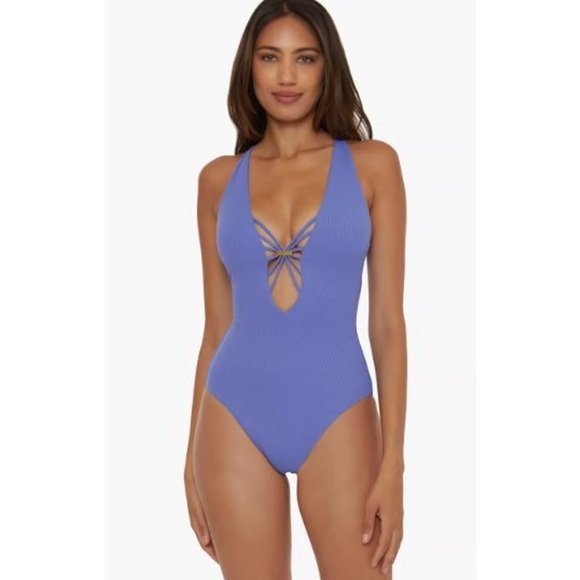 BECCA Other - NWT Весса Modern Edge Strappy Ribbed One-Piece Swimsuit Cornflower Sz S